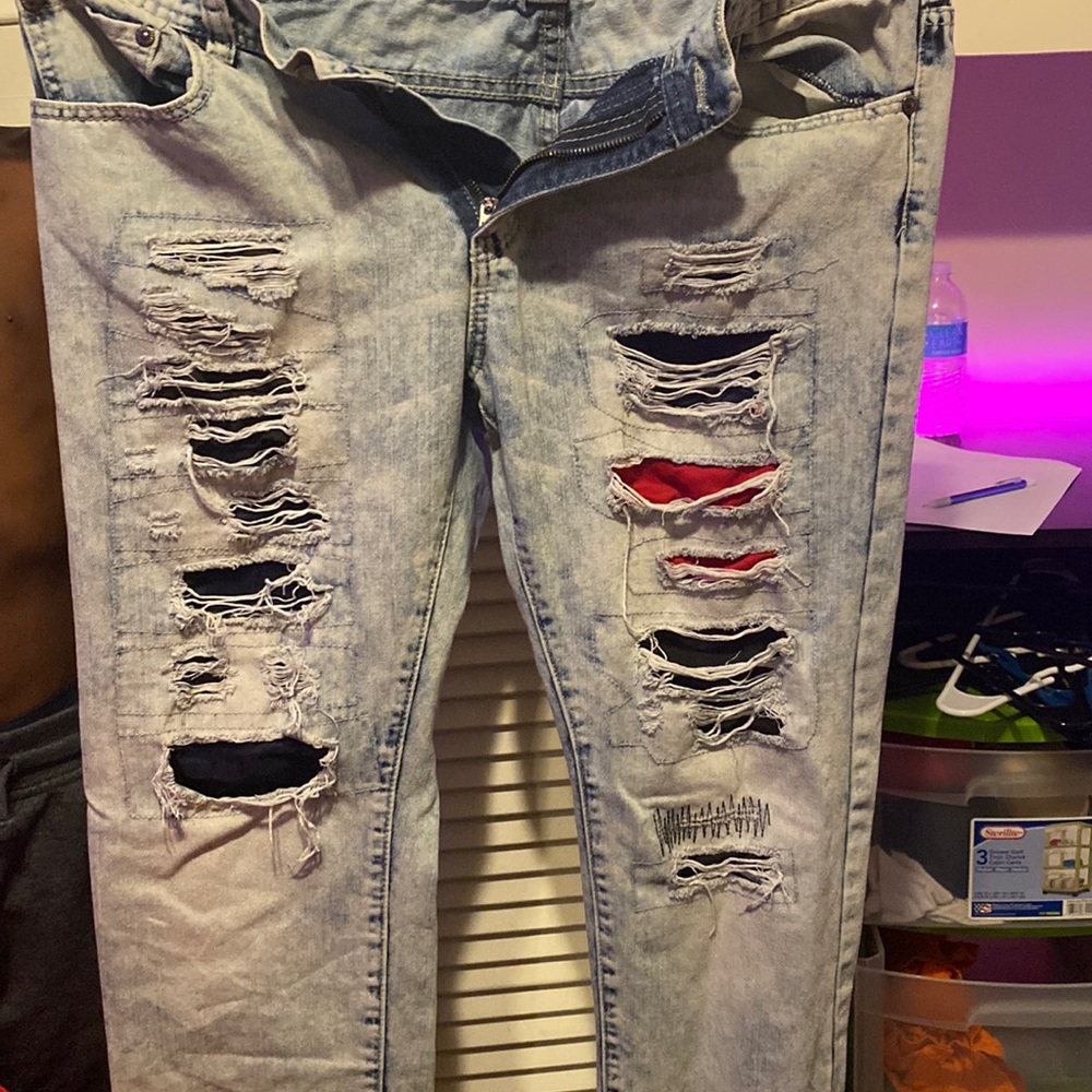 bleached pants with ripped covers
